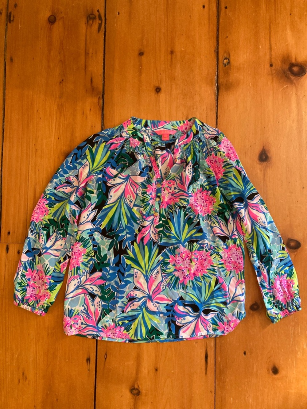 Lilly Pulitzer Multicolor Floral Smocked Top - Pink, Blue & Green